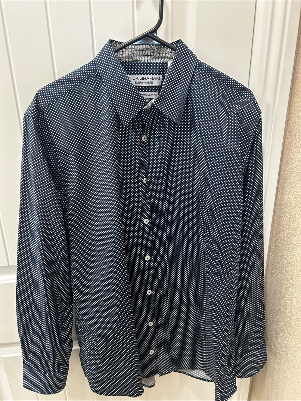 Nick Graham Navy Dot-Pattern Dress Shirt